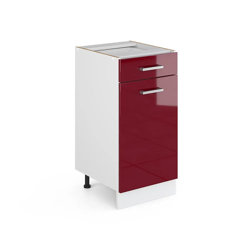 Vicco Meuble bas universel Rouge bordeaux Haute brillance 40cm avec tiroir, sans PT