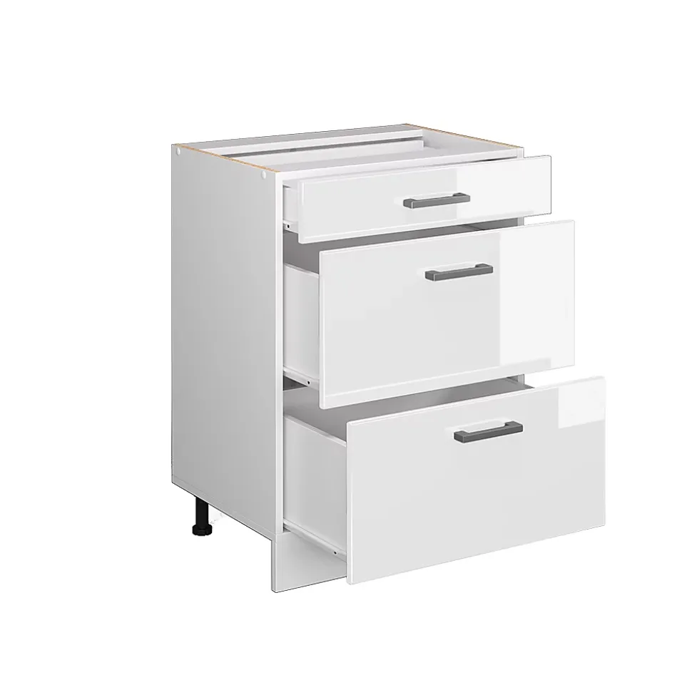 Vicco Meuble bas universel Blanc Haute brillance 60cm avec tiroirs, sans PT