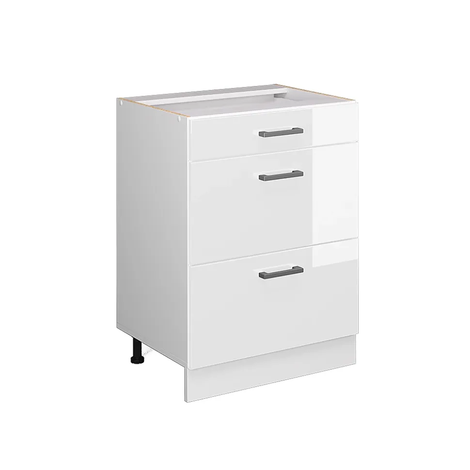 Vicco Meuble bas universel Blanc Haute brillance 60cm avec tiroirs, sans PT