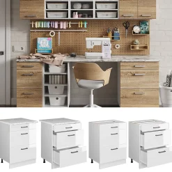 Vicco Meuble bas universel Blanc Haute brillance 60cm avec tiroirs, sans PT