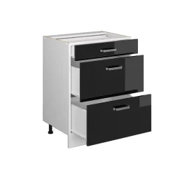 Vicco Meuble bas universel Noir Haute brillance 60cm avec tiroirs, sans PT