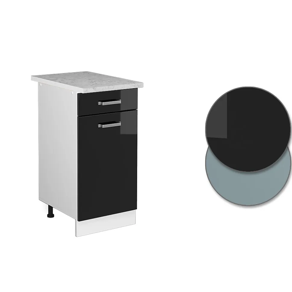 Vicco Meuble bas universel Noir Haute brillance 40cm avec tiroir, avec PT