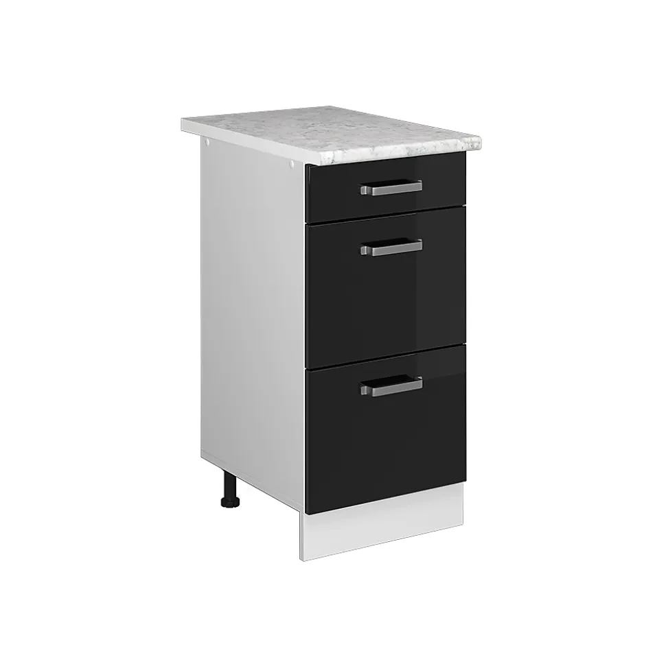 Vicco Meuble bas universel Noir Haute brillance 40cm avec tiroirs