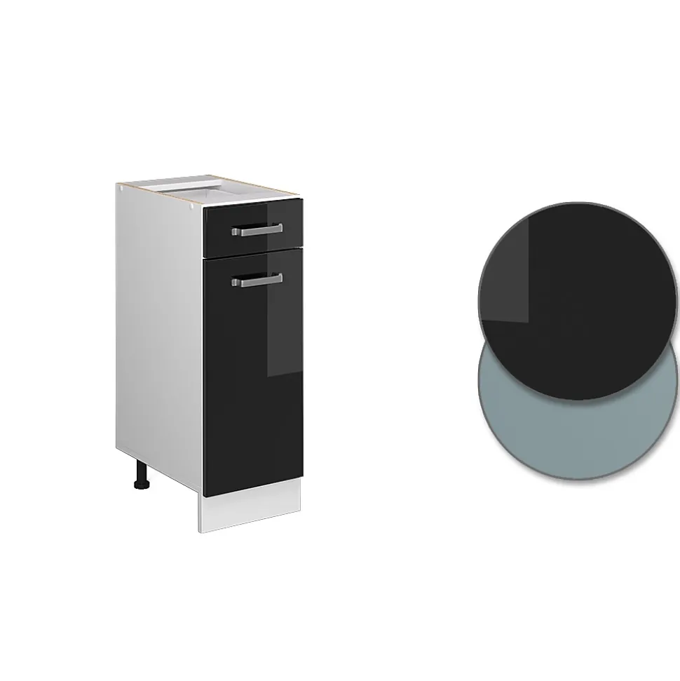 Vicco Meuble bas universel Noir Haute brillance 30cm avec tiroir, sans PT