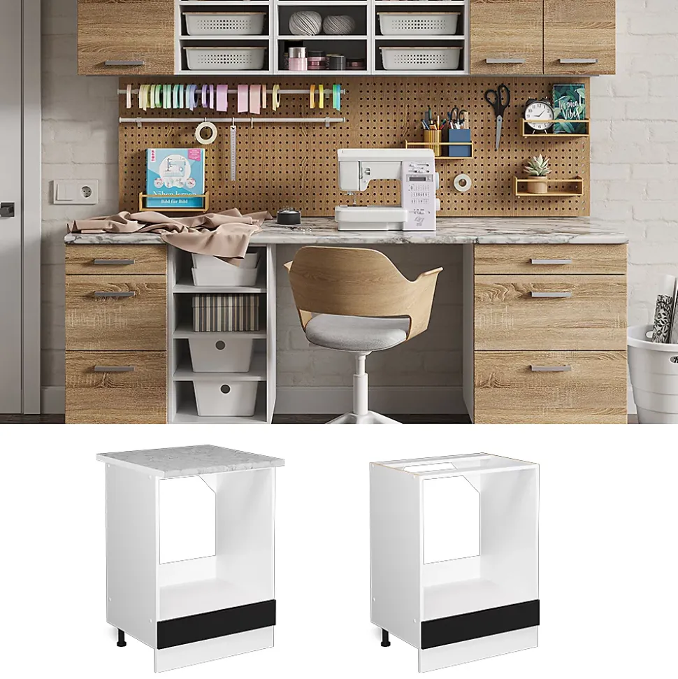 Vicco Meuble bas universel Noir Haute brillance 60cm avec grande niche, sans PT