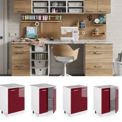 Vicco Meuble bas universel Rouge bordeaux Haute brillance 60cm avec portes, avec PT
