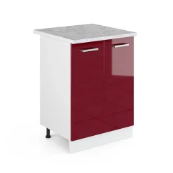 Vicco Meuble bas universel Rouge bordeaux Haute brillance 60cm avec portes, avec PT