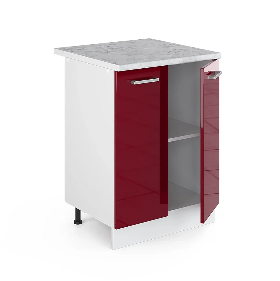 Vicco Meuble bas universel Rouge bordeaux Haute brillance 60cm avec portes, avec PT
