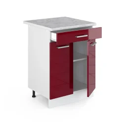 Vicco Meuble bas universel Rouge bordeaux Haute brillance 60cm avec tiroirs