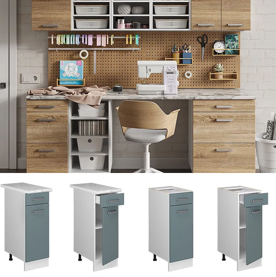 Vicco Meuble bas universel Bleu-gris 30cm avec tiroir, sans PT