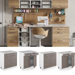 Vicco Meuble bas universel Gris 80cm avec tiroirs et portes, sans PT