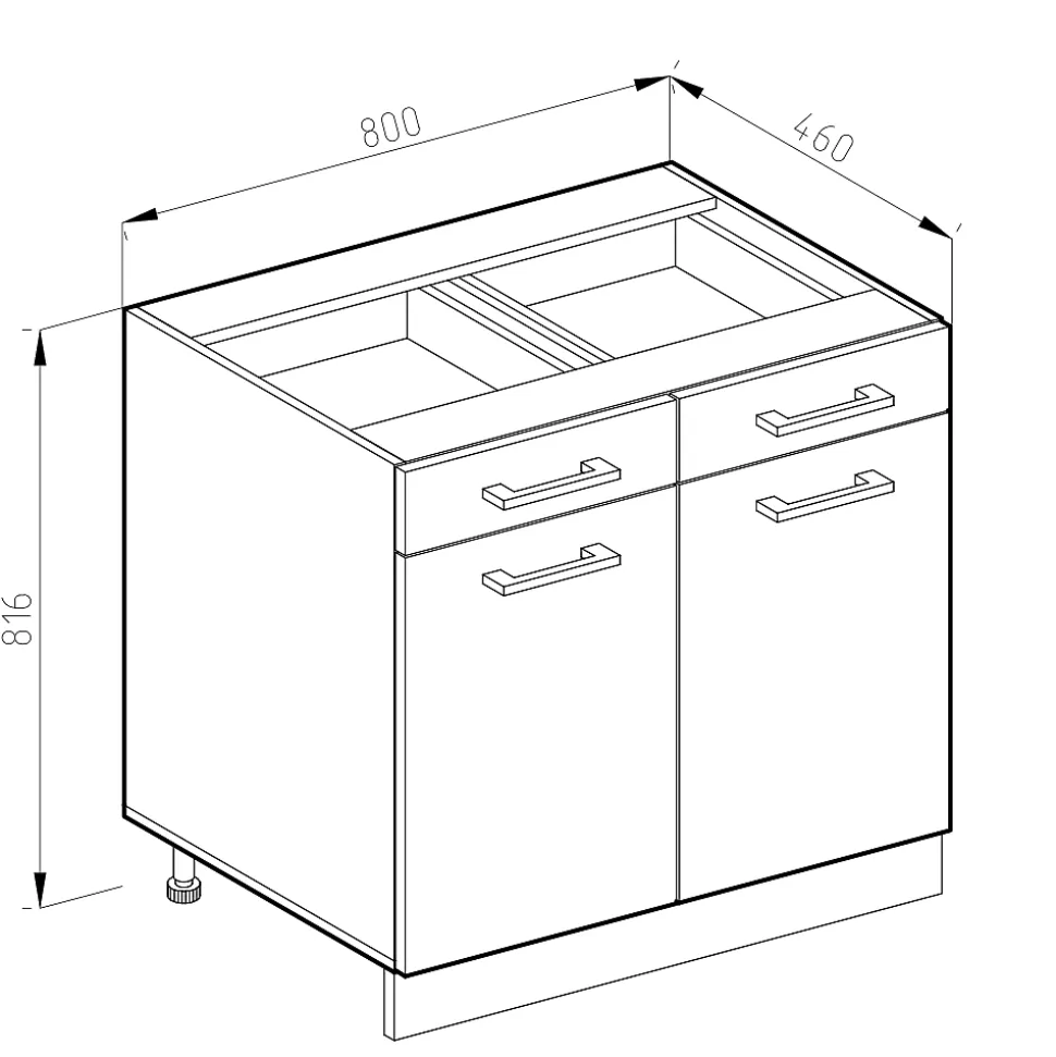 Vicco Meuble bas universel Gris 80cm avec tiroirs et portes, sans PT