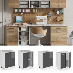 Vicco Meuble bas universel Anthracite Haute brillance 60cm avec portes, avec PT