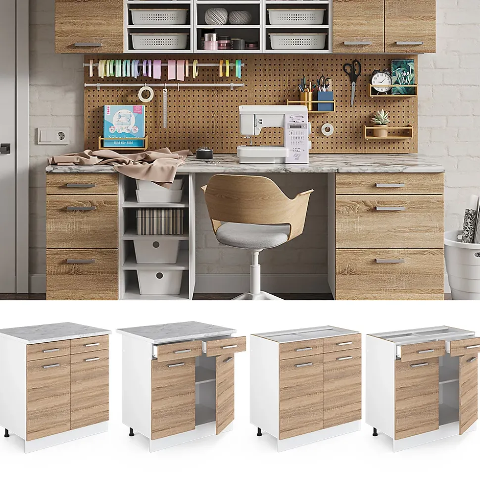 Vicco Meuble bas universel Sonoma 80cm avec tiroirs et portes, avec PT