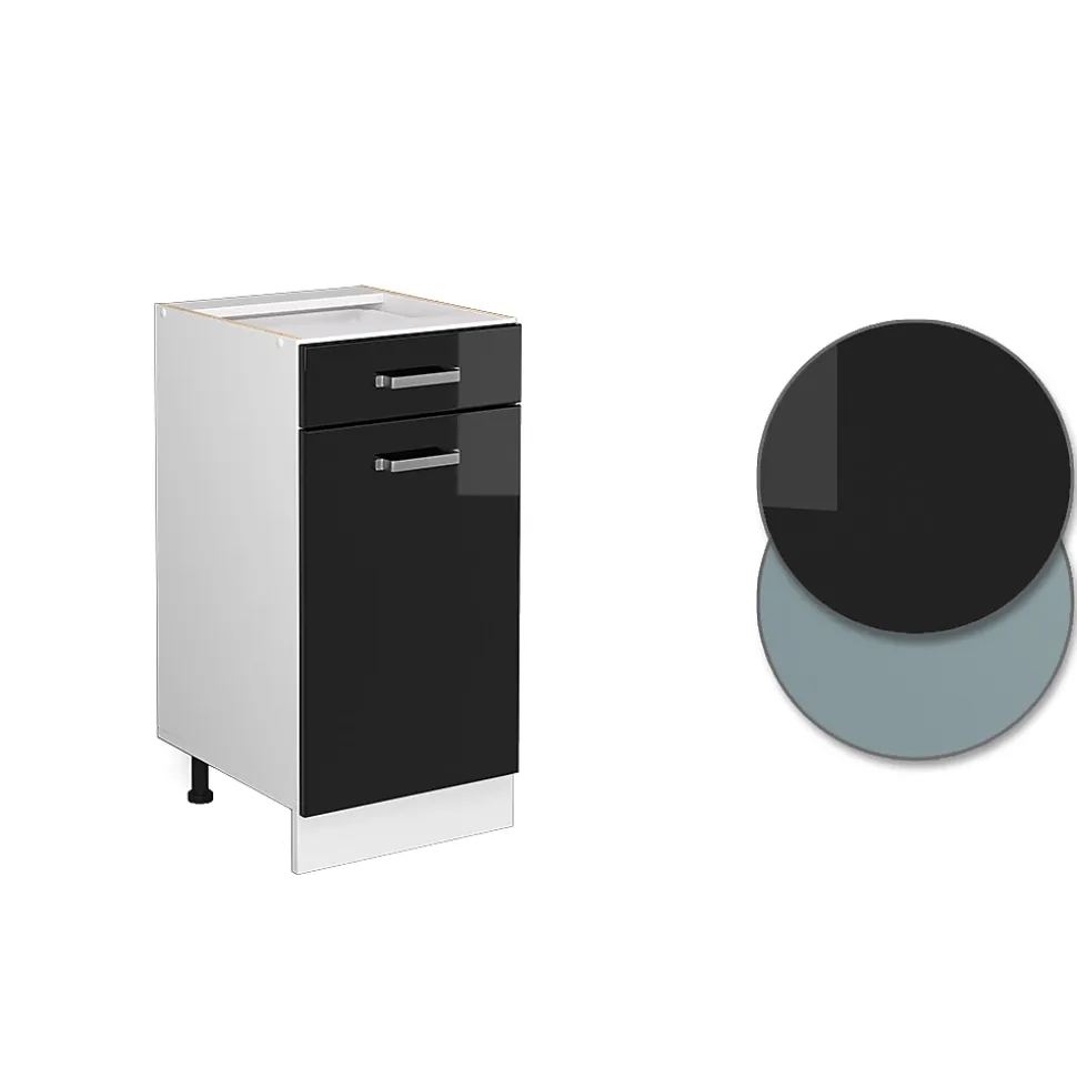 Vicco Meuble bas universel Noir Haute brillance 40cm avec tiroir, sans PT