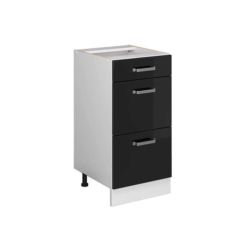 Vicco Meuble bas universel Noir Haute brillance 40cm avec tiroirs, sans PT