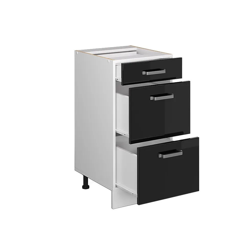 Vicco Meuble bas universel Noir Haute brillance 40cm avec tiroirs, sans PT