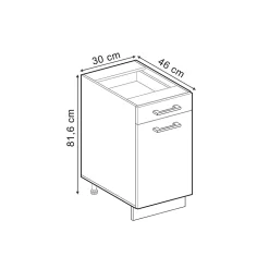 Vicco Meuble bas universel Noir Haute brillance 30cm avec tiroir, avec PT
