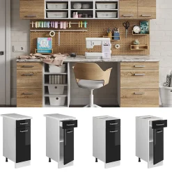 Vicco Meuble bas universel Noir Haute brillance 30cm avec tiroir, avec PT