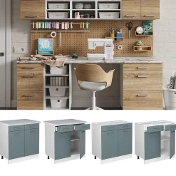 Vicco Meuble bas universel Bleu-gris 80cm avec tiroirs et portes, sans PT