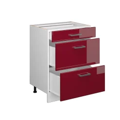 Vicco Meuble bas universel Rouge bordeaux Haute brillance 60cm avec tiroirs, sans PT