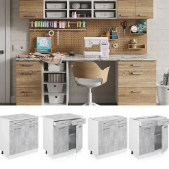 Vicco Meuble bas universel Béton 80cm avec tiroirs et portes, sans PT