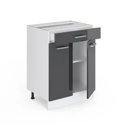 Vicco Meuble bas universel Anthracite Haute brillance 60cm avec tiroirs, sans PT