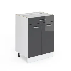 Vicco Meuble bas universel Anthracite Haute brillance 60cm avec tiroirs, sans PT