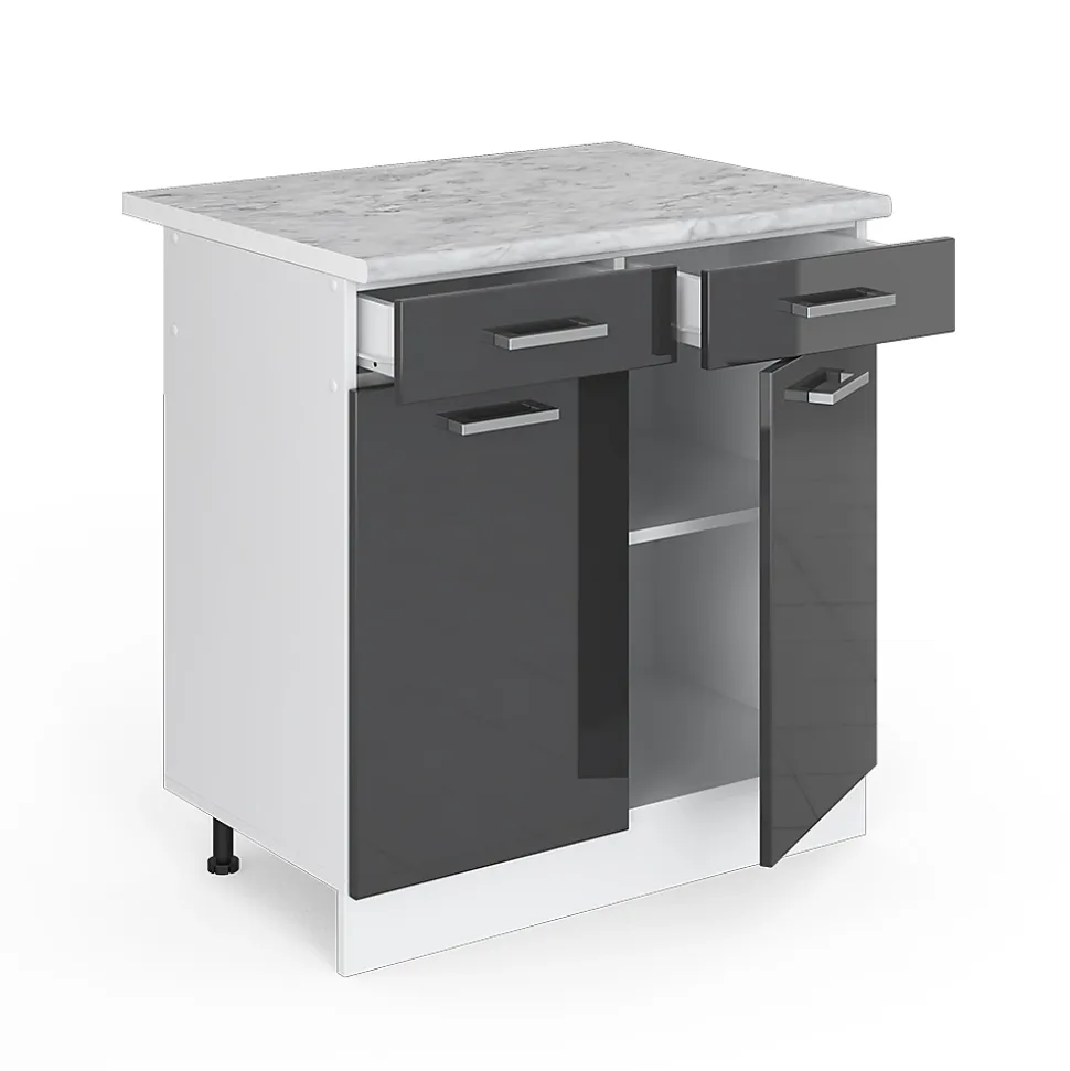 Vicco Meuble bas universel Anthracite Haute brillance 80cm avec tiroirs et portes, avec PT