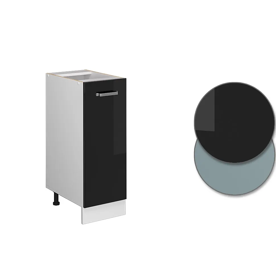 Vicco Meuble bas universel Noir Haute brillance 30cm avec porte, sans PT