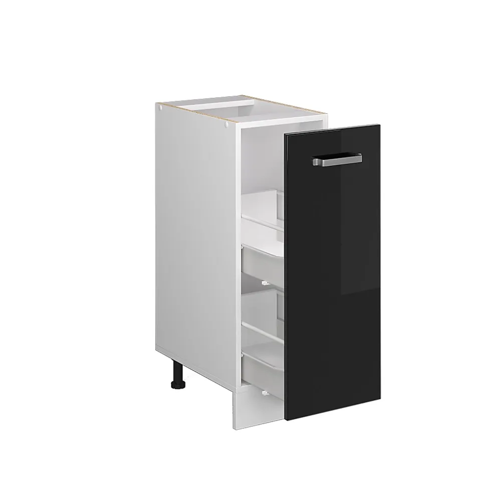 Vicco Meuble bas universel Noir Haute brillance 30cm avec porte, sans PT