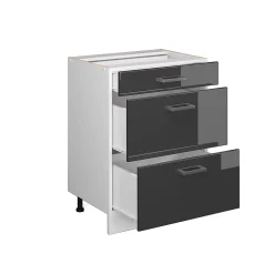 Vicco Meuble bas universel Anthracite Haute brillance 60cm avec tiroirs, sans PT
