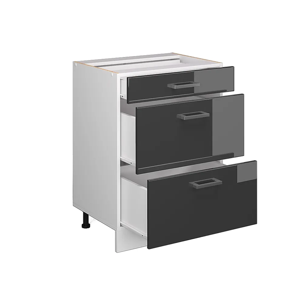 Vicco Meuble bas universel Anthracite Haute brillance 60cm avec tiroirs, sans PT