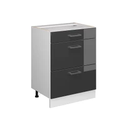 Vicco Meuble bas universel Anthracite Haute brillance 60cm avec tiroirs, sans PT