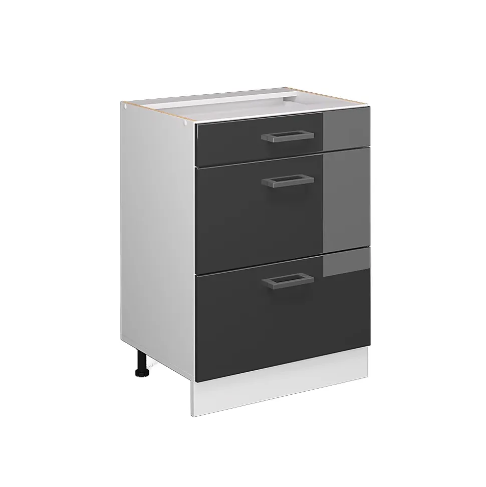 Vicco Meuble bas universel Anthracite Haute brillance 60cm avec tiroirs, sans PT