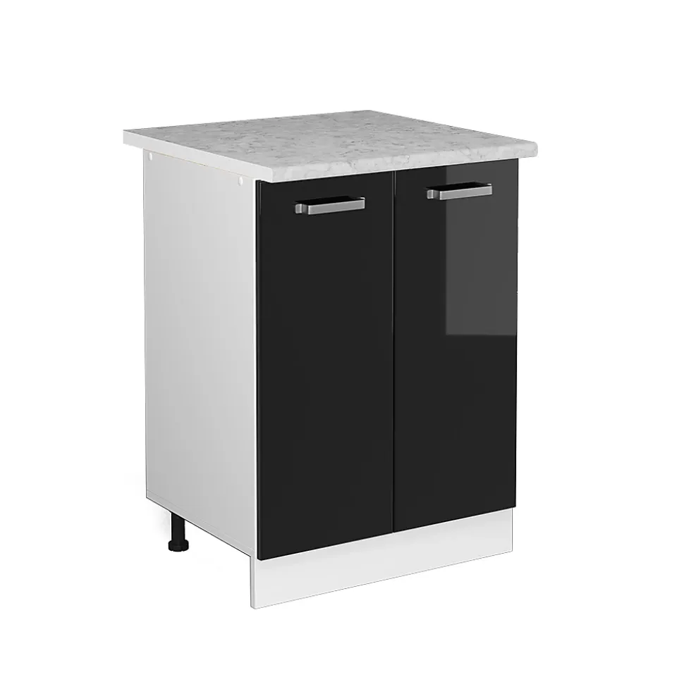 Vicco Meuble bas universel Noir Haute brillance 60cm avec portes, avec PT