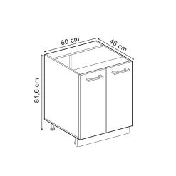 Vicco Meuble bas universel Noir Haute brillance 60cm avec portes, avec PT