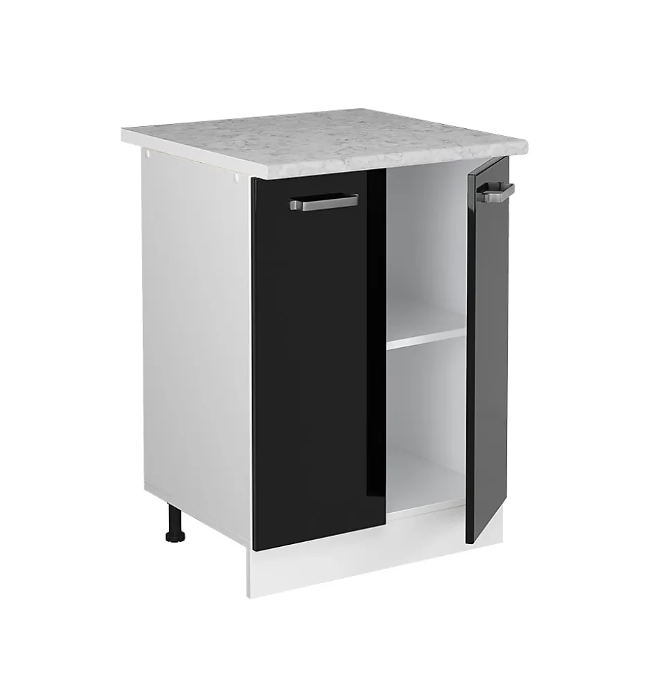 Vicco Meuble bas universel Noir Haute brillance 60cm avec portes, avec PT