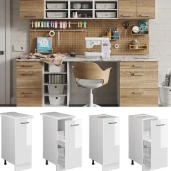 Vicco Meuble bas universel Blanc Haute brillance 30cm avec porte, avec PT