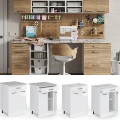 Vicco Meuble bas universel Blanc Haute brillance 60cm avec tiroirs, sans PT