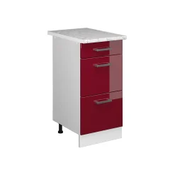 Vicco Meuble bas universel Rouge bordeaux Haute brillance 40cm avec tiroirs