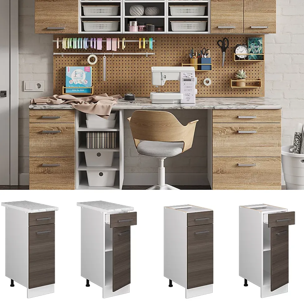 Vicco Meuble bas universel Gris 30cm avec tiroir, avec PT