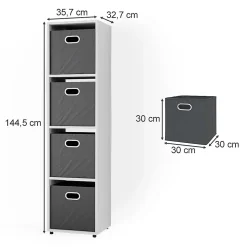 Vicco Meuble de rangement cube Blanc 142.5x36.2cm avec 2 boîtes pliantes