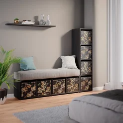 Vicco Meuble de rangement Noir 142.5x36.2cm avec 2 boxes pliants opt.1