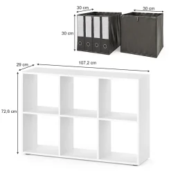 Vicco Meuble de rangement cube Blanc 72x107.8cm avec 2 boxes pliants