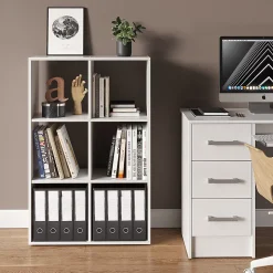 Vicco Meuble de rangement cube Blanc 72x107.8cm avec 2 boxes pliants