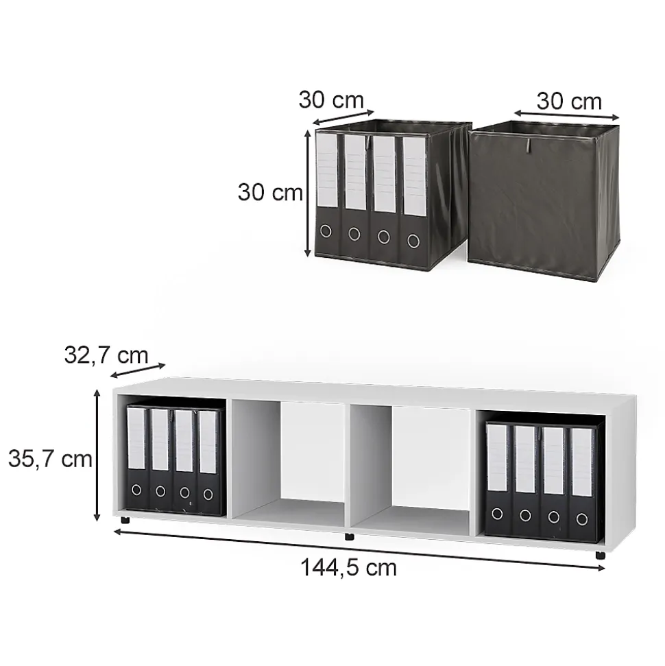 Vicco Meuble de rangement Blanc 142.5x36.2cm avec 2 boxes pliants opt.3