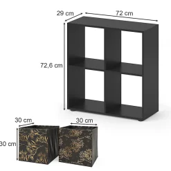 Vicco Meuble de rangement cube Noir 72.6x72cm avec 4 boîtes pliantes opt.1