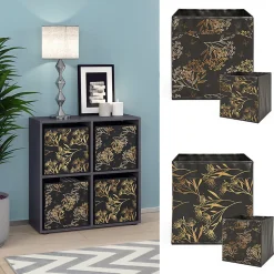 Vicco Meuble de rangement cube Noir 72.6x72cm avec 4 boîtes pliantes opt.1