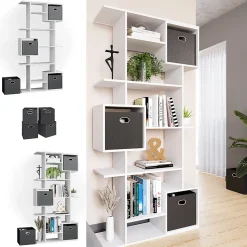 Vicco Meuble de rangement cube Blanc 92x187.7cm avec 2 boîtes pliantes